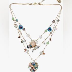 NWT Betsey Johnson Multicolor Illusion Triple Layer Necklace